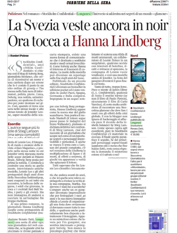 Review go Stockholm Confidential in Corriere della Sera, January 7, 2017